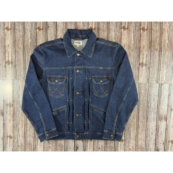 Wrangler aztec panels Pleated Denim Jacket sz L color blue multi Vintage - Picture 2 of 9